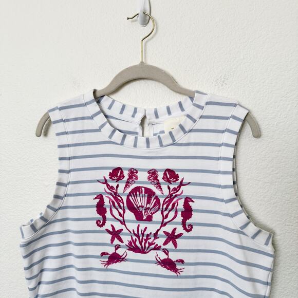 [Anthropologie] Maeve White Blue Striped Seashell Graphic Cropped Tank Top Sz XL - Picture 5 of 12